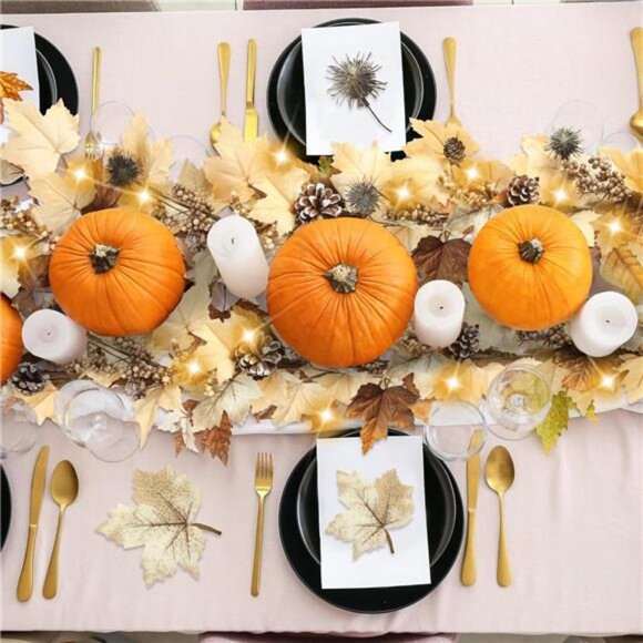 Fall Garland with Lights 6Ft Autumn Garland with Pumpkins Maple Leaves - Picture 4 of 8